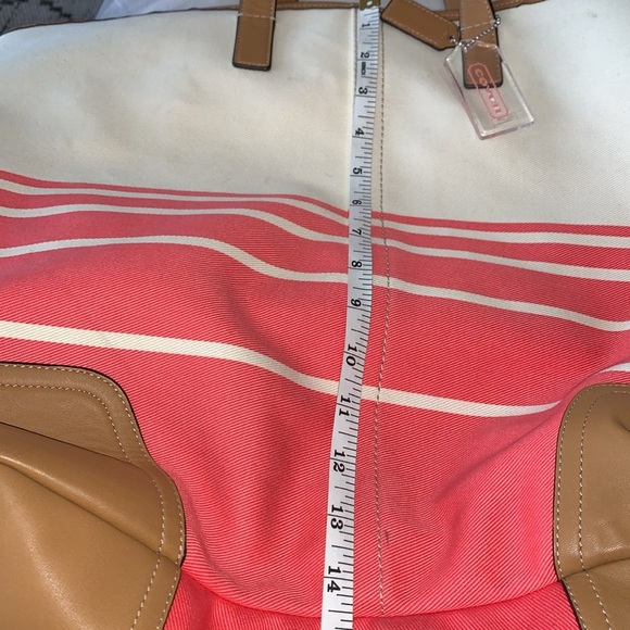 BNWOT Hadley Variegated Striped Duffle Coral Canvas Leather Bag by COACH - Picture 14 of 15